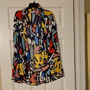 Abstract Multi-Color Open Front Women’s Blouse